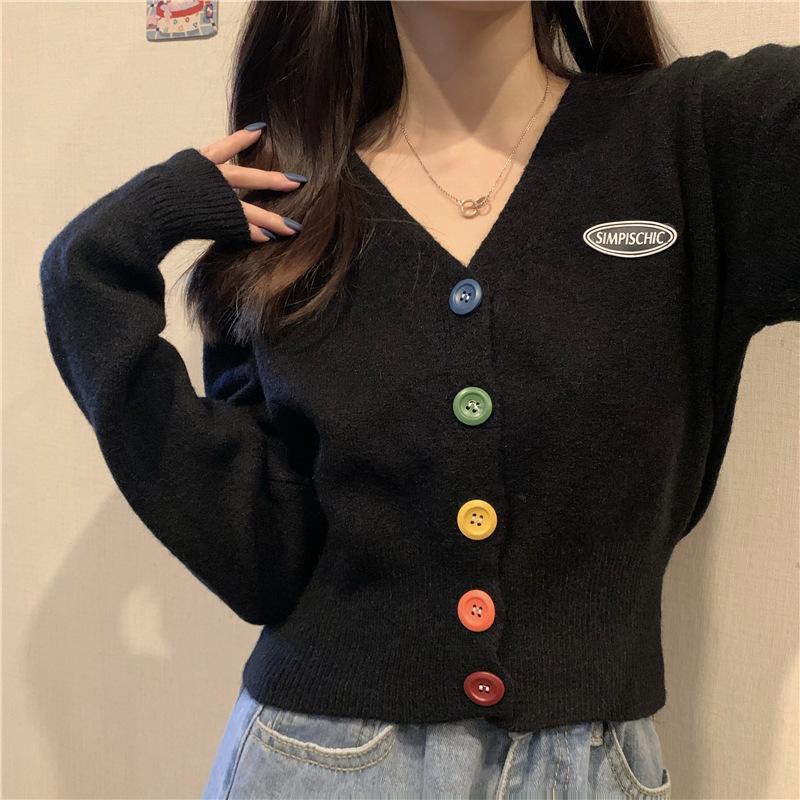 Women Sweater Cardigan Solid Korean V-neck Knitted Cardigan Lady Casual Slim Colorful Single Breasted Short Jumper Coats