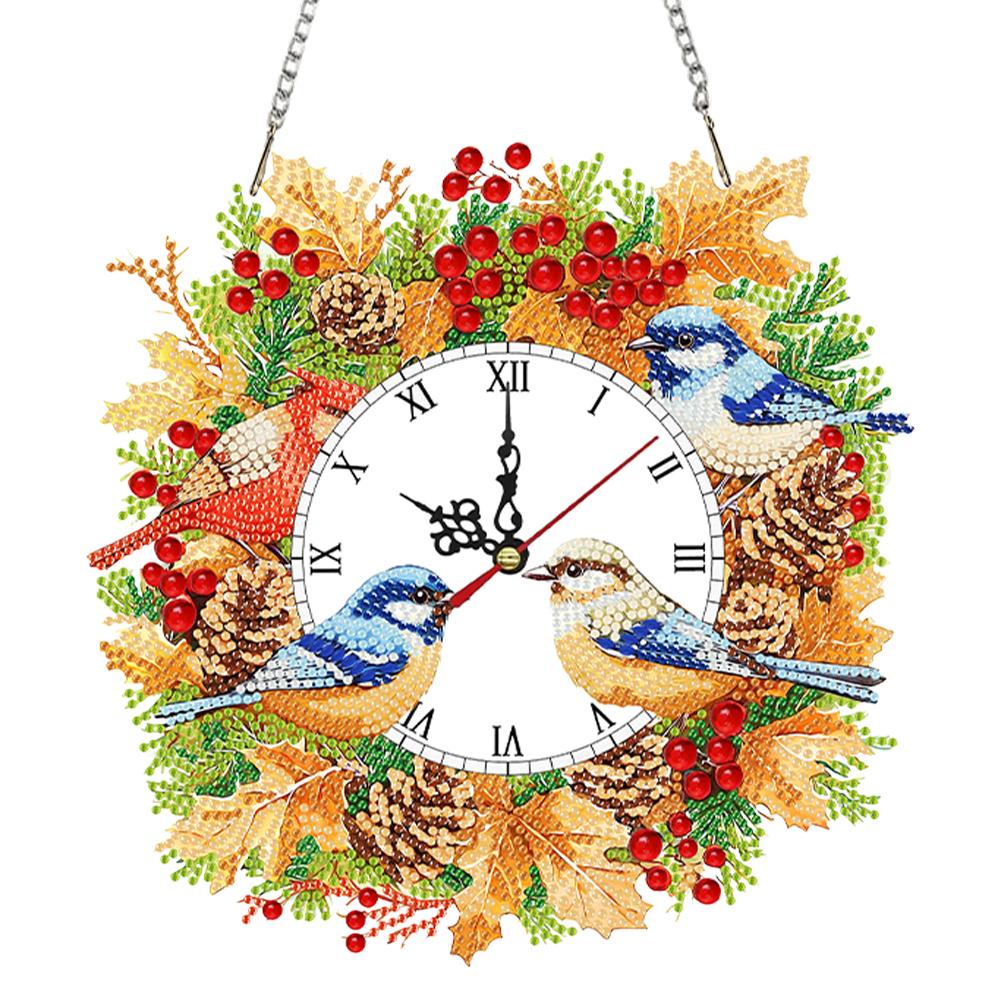 2D/Flat DIY Christmas Acrylic Diamond Painting Ornament with Clock Function Diamond Painting Clock Pendant for Home Decoration