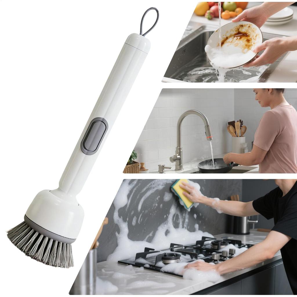 Kitchen Dish Brush Long-Handled Rotating Pot Brush for Kitchen Use Pot Scrubber Oil-Resistant & Non-Scratch Multi-Purpose