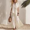 2026 European and American Cross-border Foreign Trade Summer New Women's Fashion Suit Irregular Short-sleeved Top Slit Wide-leg Pants