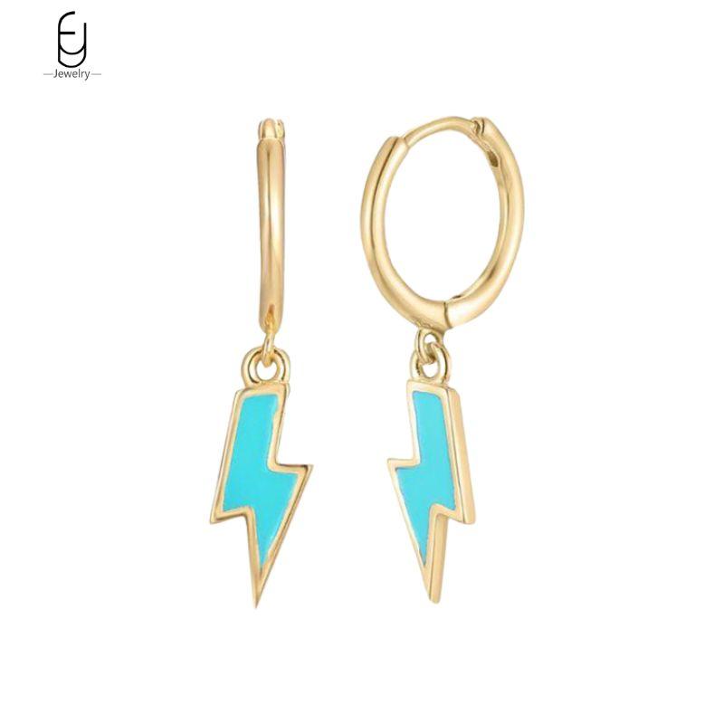 925 Silver Needle Vintage Gold Earrings for women Fashion Lightning Pendant Hoop Earrings Wedding High Luxury Jewelry