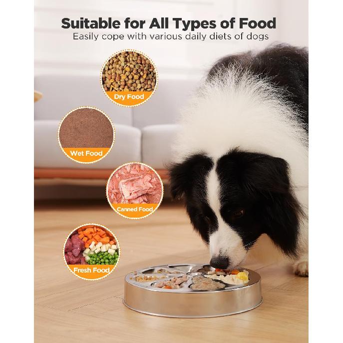 Slow Feeder Dog Bowls – Stainless Steel Non-Slip Metal Bowl for Slow Feeding, 5 Cups Large Capacity, Double-Sided Design for Dry, Wet, or Raw Food,