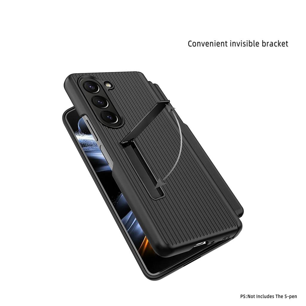 Matte Bracket Folding Hinge Pen Holder for Samsung Galaxy Z Fold 5 Case with Tempered Film Shockproof Stand Protection Hard Back Full Protection Cover