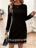 European & American Leopard Print Patchwork Long-Sleeve Slim Black Dress