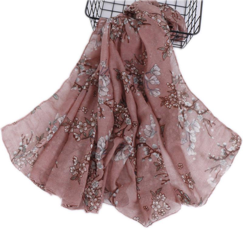 Autumn Winter New Voile Warm Scarf For Women Girl Cute Floral Print Scarves Soft Cotton Pashmina Shawl Foulard Wrap Shawls