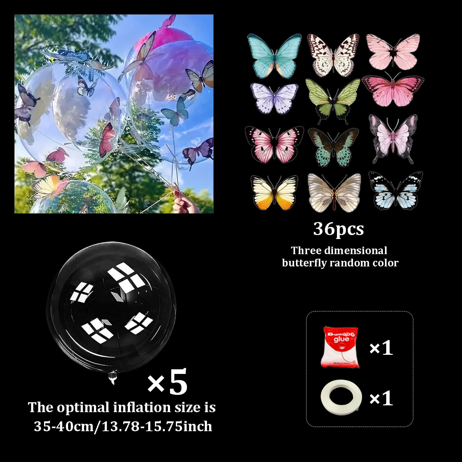

5/10pcs Color 3D Butterfly Transparent Popo Balloon Set Rose Petals Wedding Birthday Shower Butterfly Theme Decoration Other