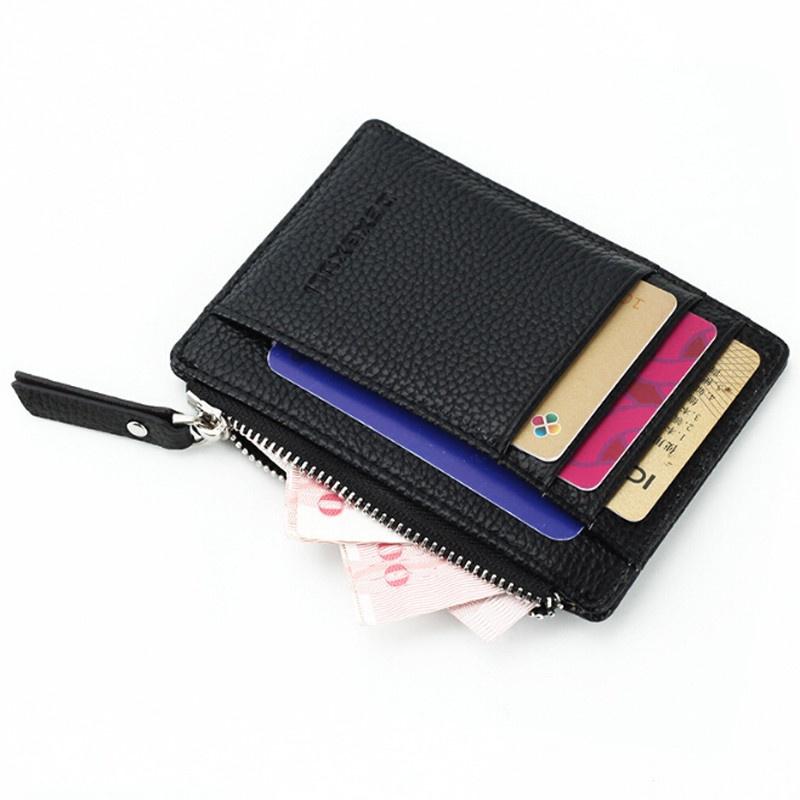 Lightweight Compact Purse Wallet Mini Leather Credit Card Holders Zipper Coin Pocket Bag for Women Men
