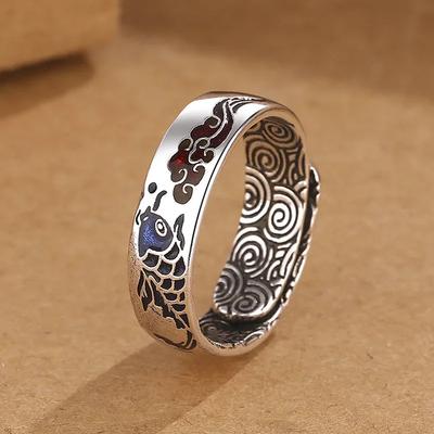 Modische Glückswolken-Karpfenringe für Damen Retro Silberfarbe Koi Offener Zeigefingerring Punk Schüler Schmuck Zubehör