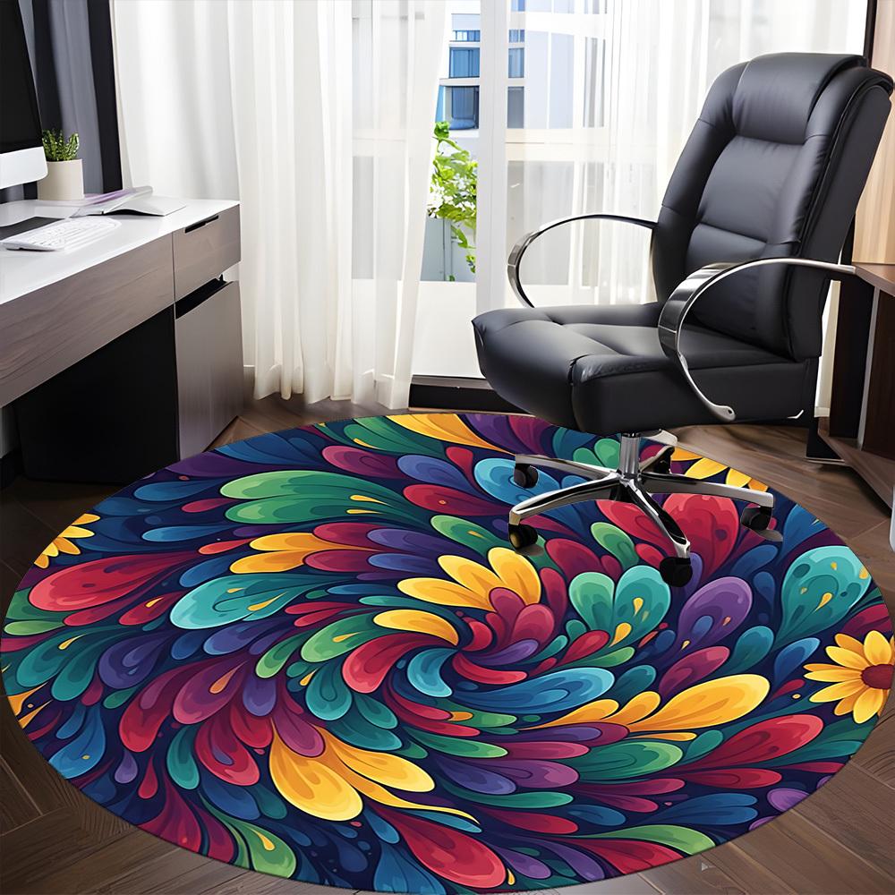 1pc Colorful Swirl Office Round Rug, Carpet for Office, Gaming, Lightweight Round Floor Mat Yy260205047