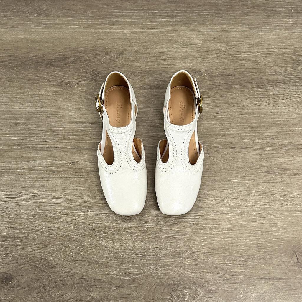 Sheepskin inner height increase retro Mary Jane shoes femininity French side empty wedge heel bag head sandals women's shallow mouth single shoes