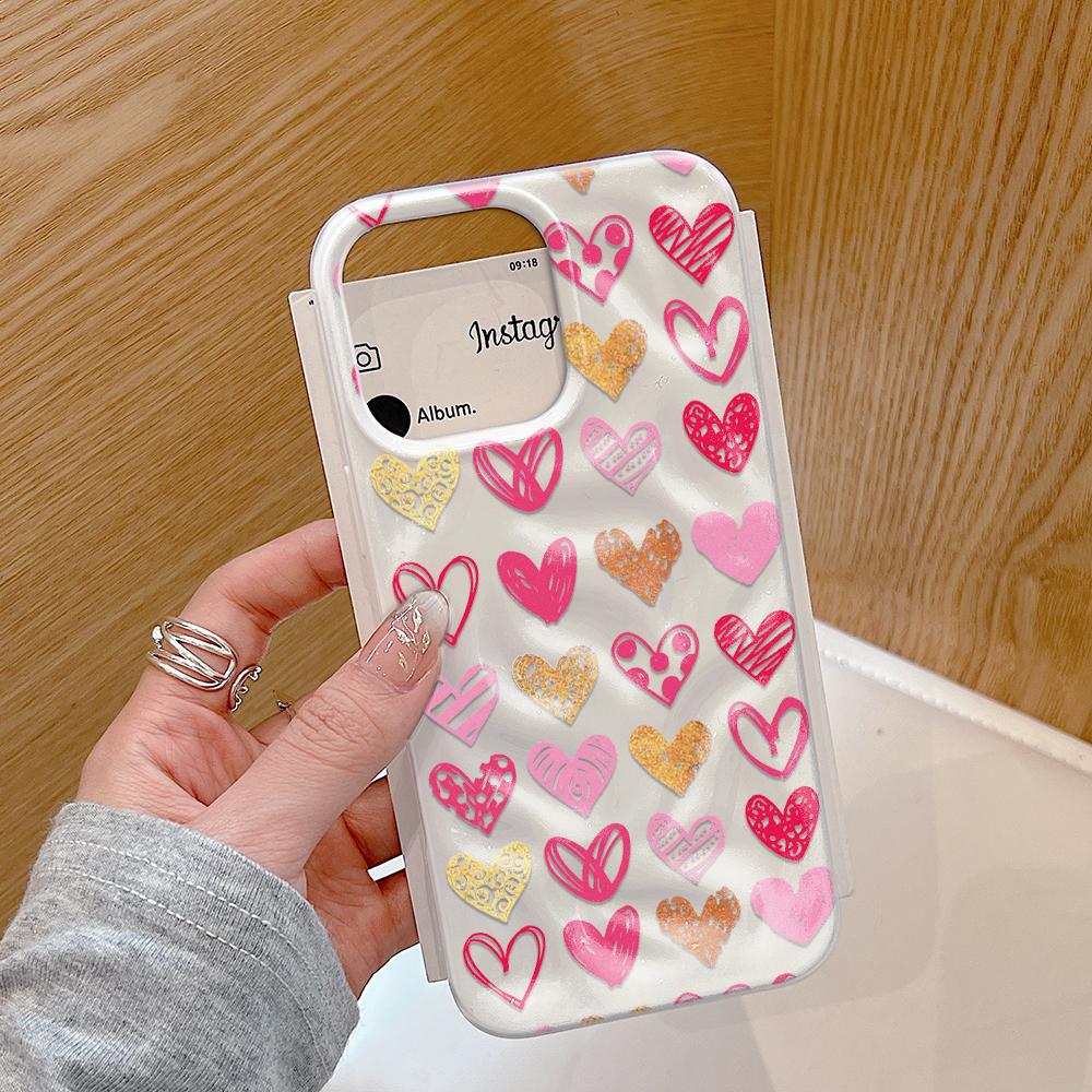 Love Pattern Phone Case For iPhone 17 16 15 14 13 12 11 Pro Max Plus 17 Air Folds Texture Shockproof Soft TPU Back Cover