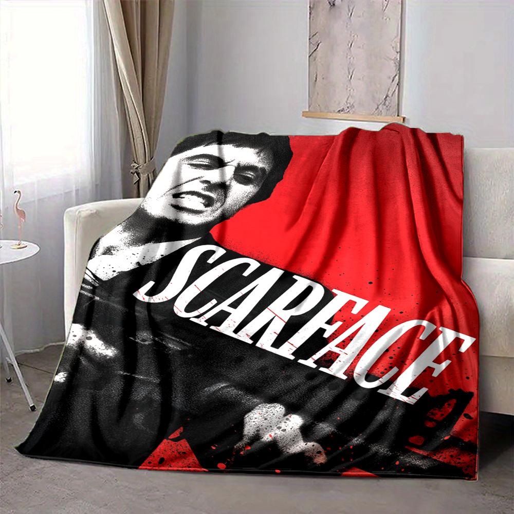 1Pc Scarface Power Violence Flannel Blanket, Soft And Comfortable, Casual Warm, Camping Travel, Christmas, Halloween Xmas Gift L1381