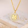 Skyrim Four Leaf Clover Zircon Round Pendant Necklace Stainless Steel Gold Color Choker for Women Jewelry Mother's Day Gift
