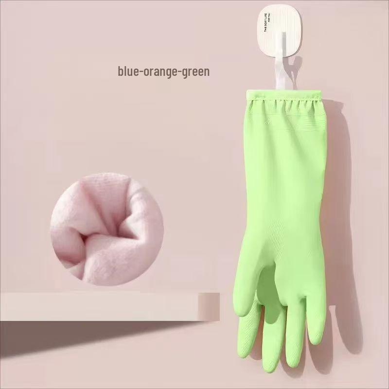 Durable Waterproof Fleece-Lined PVC Cleaning Gloves for Women - Thickened, Hanging Design for Kitchen and Household Tasks