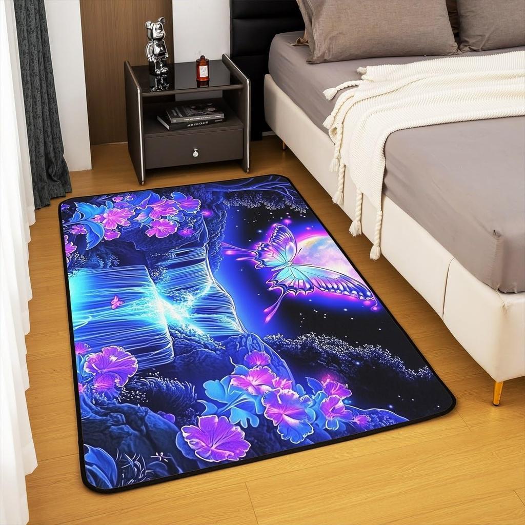 Beautiful Butterfly Carpet Purple Dreamlike Home Decor Rug Absorbent Anti-Slip Floormat for Living Room Bedroom Hallway Kitchen