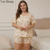 Kadın Pijama Takımı Yazlık Kısa Kollu Şort İki Parça Tatlı Baskılı Günlük Ev Giyimi