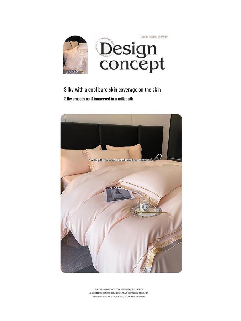 Luxury Lyocell Tencel Four-Piece Bedding Set – Double-Sided Ice Silk for Spring-Summer