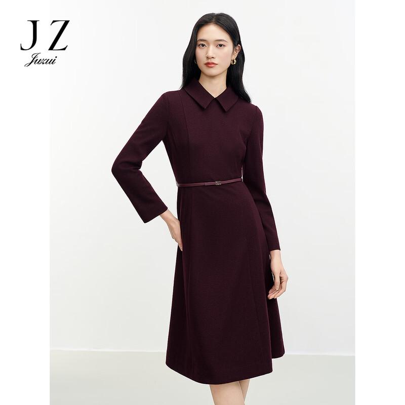 

JUZUI Women s Vintage Shimmer Wool Lapel Belted Dress M