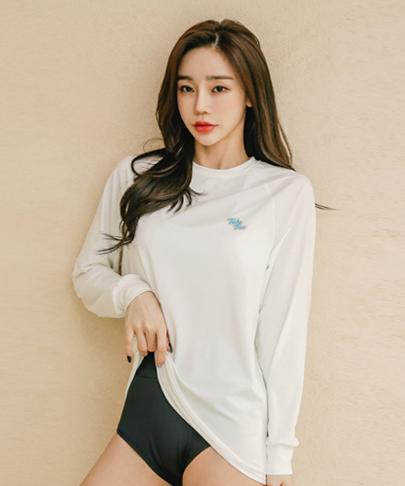 Tyubeuteuli Women'S Basic Loose Fit Long Sleeve Rash Guard B603 Ivory