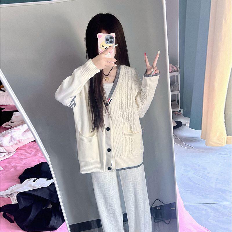 Kuaishou Influencer Korejský styl Volný pletený kardiganový svetr pro ženy