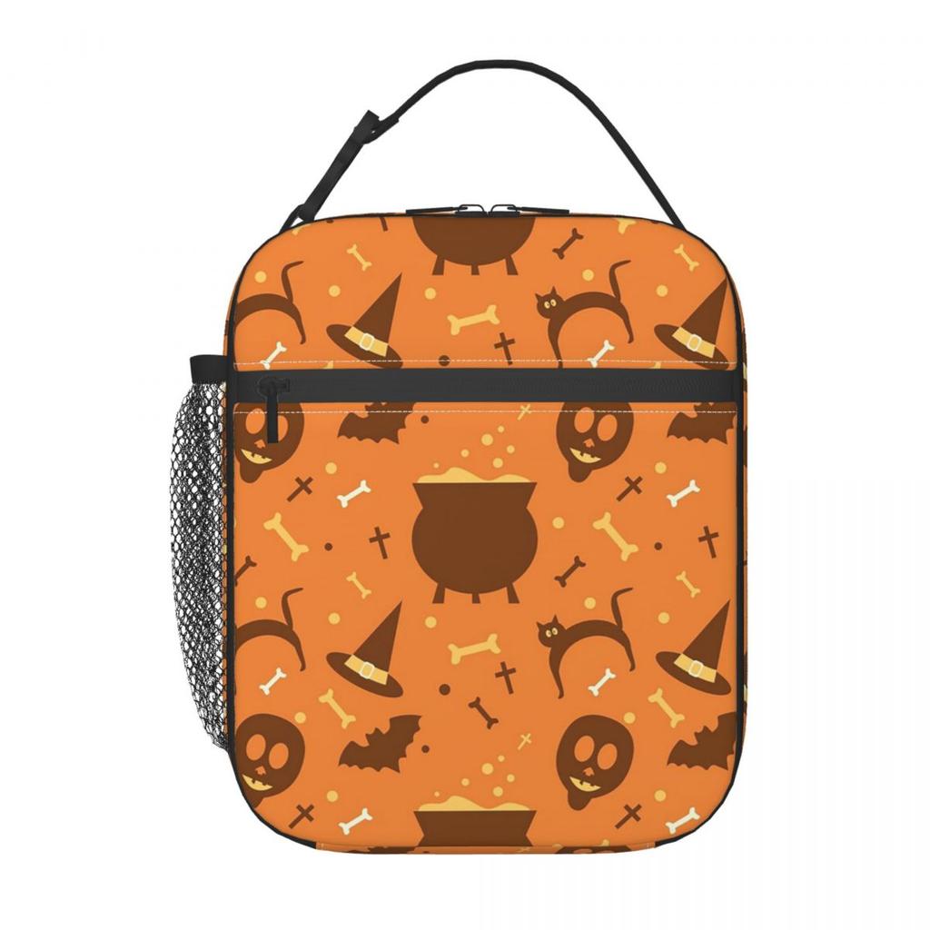 Cute Witches Halloween Element Pattern Insulated Lunch Bag for Women Children Portable Food Boxes Thermal Lunch Box Tote