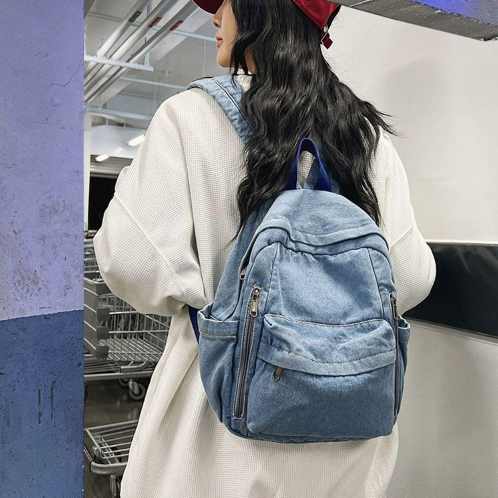 Street Style Vintage Handbag Japanese Style Solid Crossbody Bag Simple Denim Backpack  Outdoor