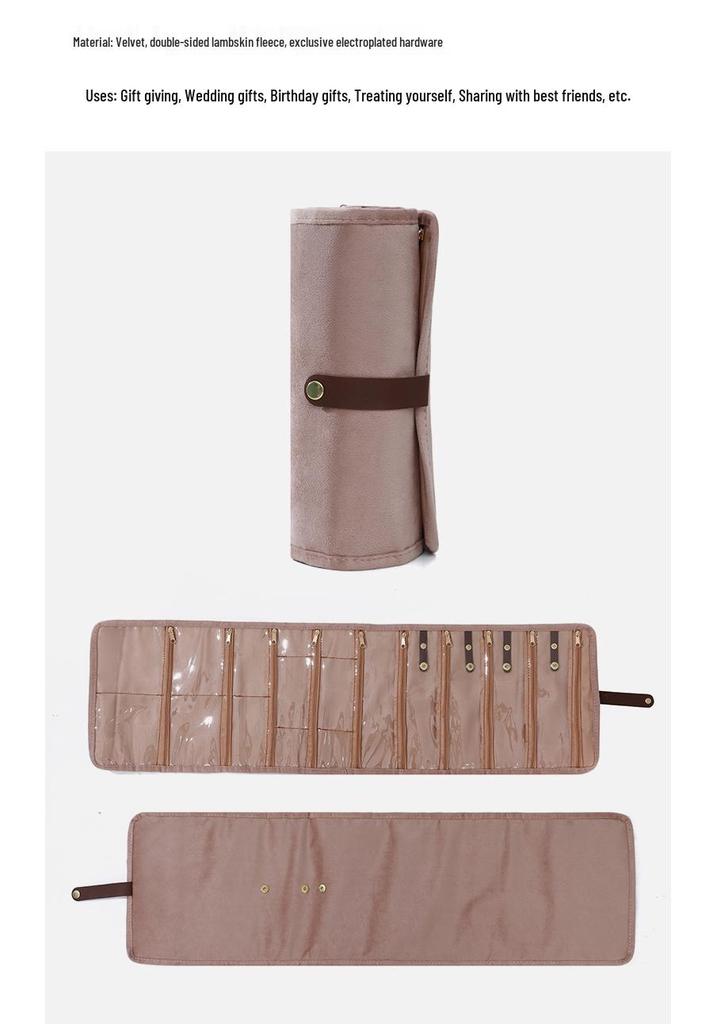 Portable Velvet Jewelry Organizer: Multi-layer Roll-up Bag for Earrings & Necklaces