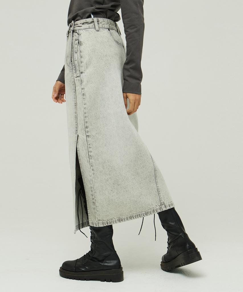 Mc Wood Gun Ronas 7997 Bleach Wash Light Grey Denim Long Skirt