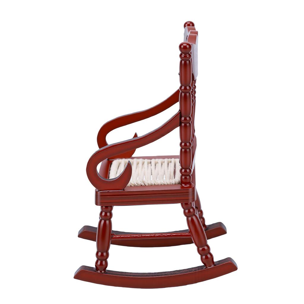 Miniature Rocking Chair 1:12 Scale Dollhouse Wooden Furniture for Mini Living Room Model Handicraft Display Brown