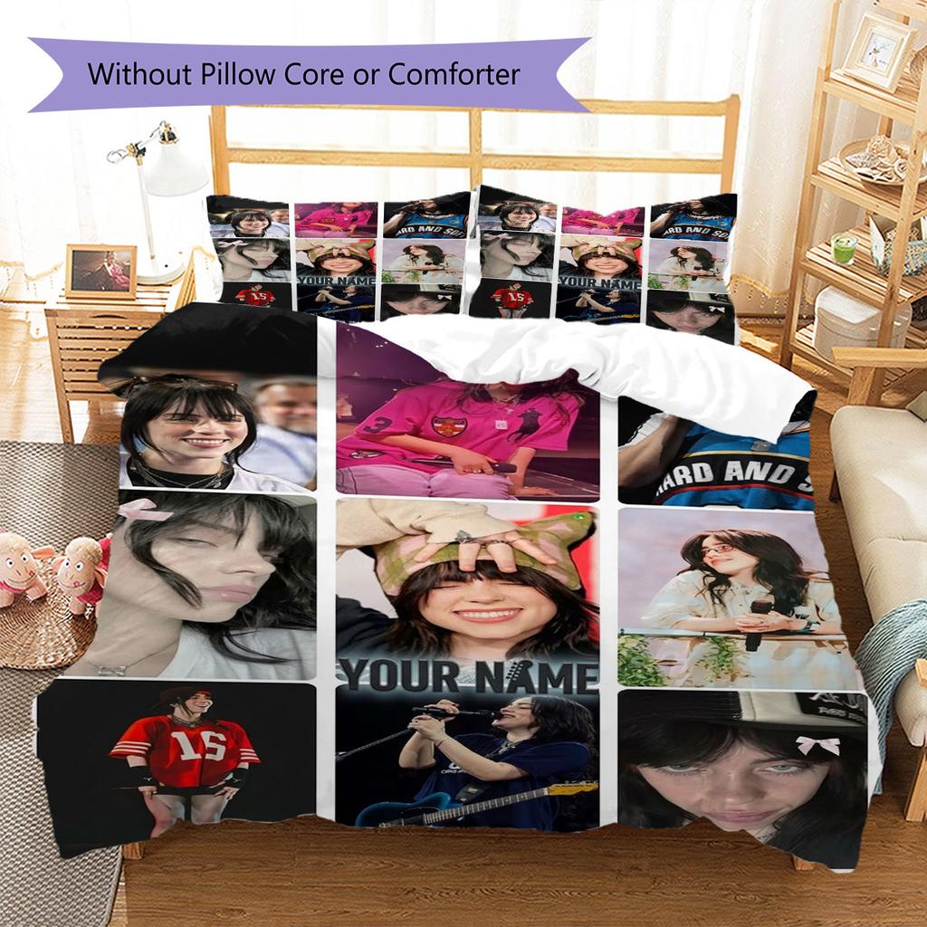Biancheria da letto con motivo personalizzato nome Billie Eilish, Set piumone Copripiumone Federa Regalo di Compleanno per la Casa(1 * copripiumino + 2 * federa, senza nucleo)