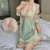Sexy Pajamas With Chest Pad Lace Mesh Large Size Bow Suspender Home Clothing Set