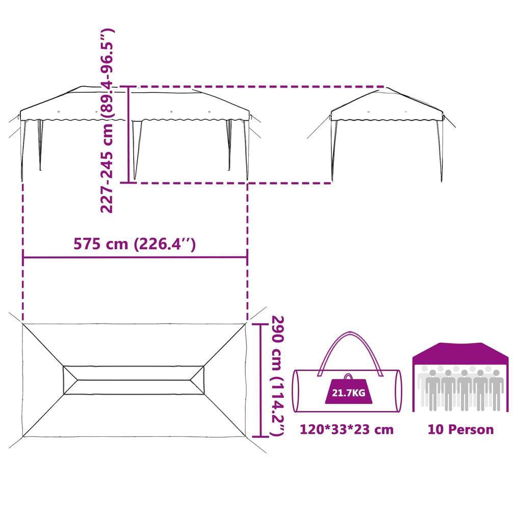 Pop up Party Tent 575 x 290 x 245 cm Cream
