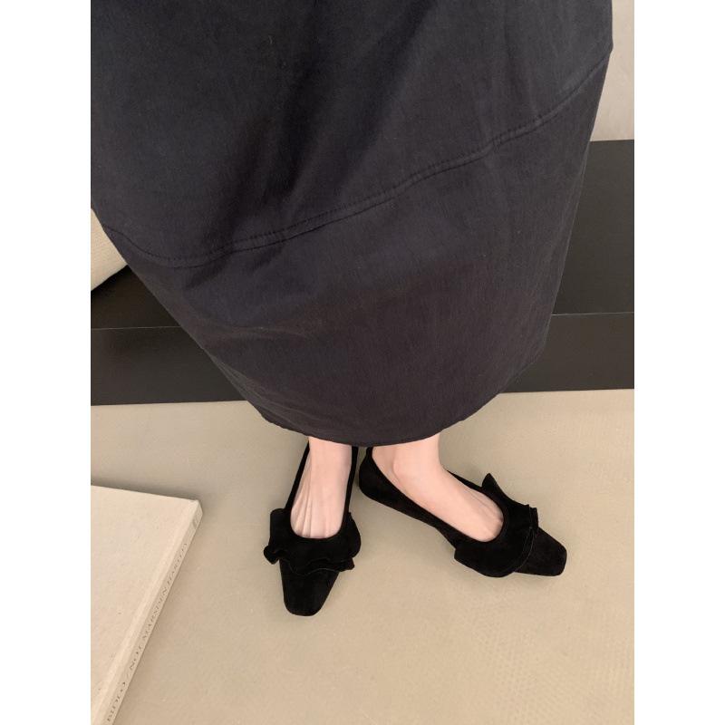 Ladyshoes 2025 New Korean Version of Spring and Autumn Versatile Square Head Soft-soled Flat Shoes Women's Suede Shallow Mouth One-pedal Single Shoes