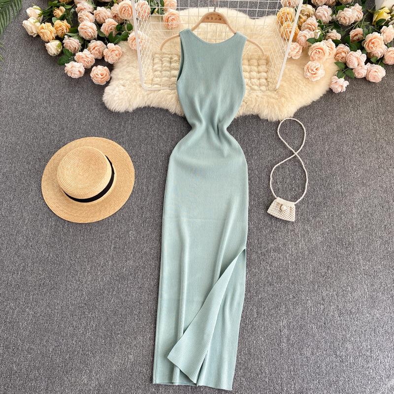 European and American Ins Women's Clothing Summer New Sexy Kinks Show Heart Machine Hollow Fashion Two Wear Knitted Dress