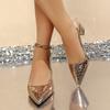 New Plus-size European and American Style Pointed Toe Stiletto High-heeled Sandals for Women with Crocodile Pattern and Back Strap.