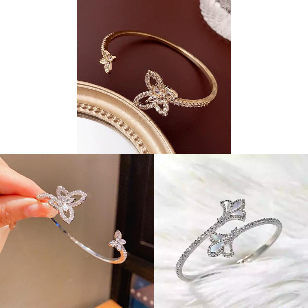 Vintage Zircon Iris Flower Open Bangle Bracelet For Elegant Fashion And Daily Wear