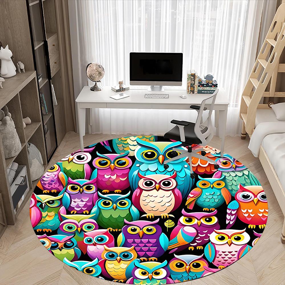 1pc Owl Pattern Office Round Area Rug, Indoor Mat Suitable For Office, Under Office Chairs Bedroom Living Room Home Decor, Room Deco