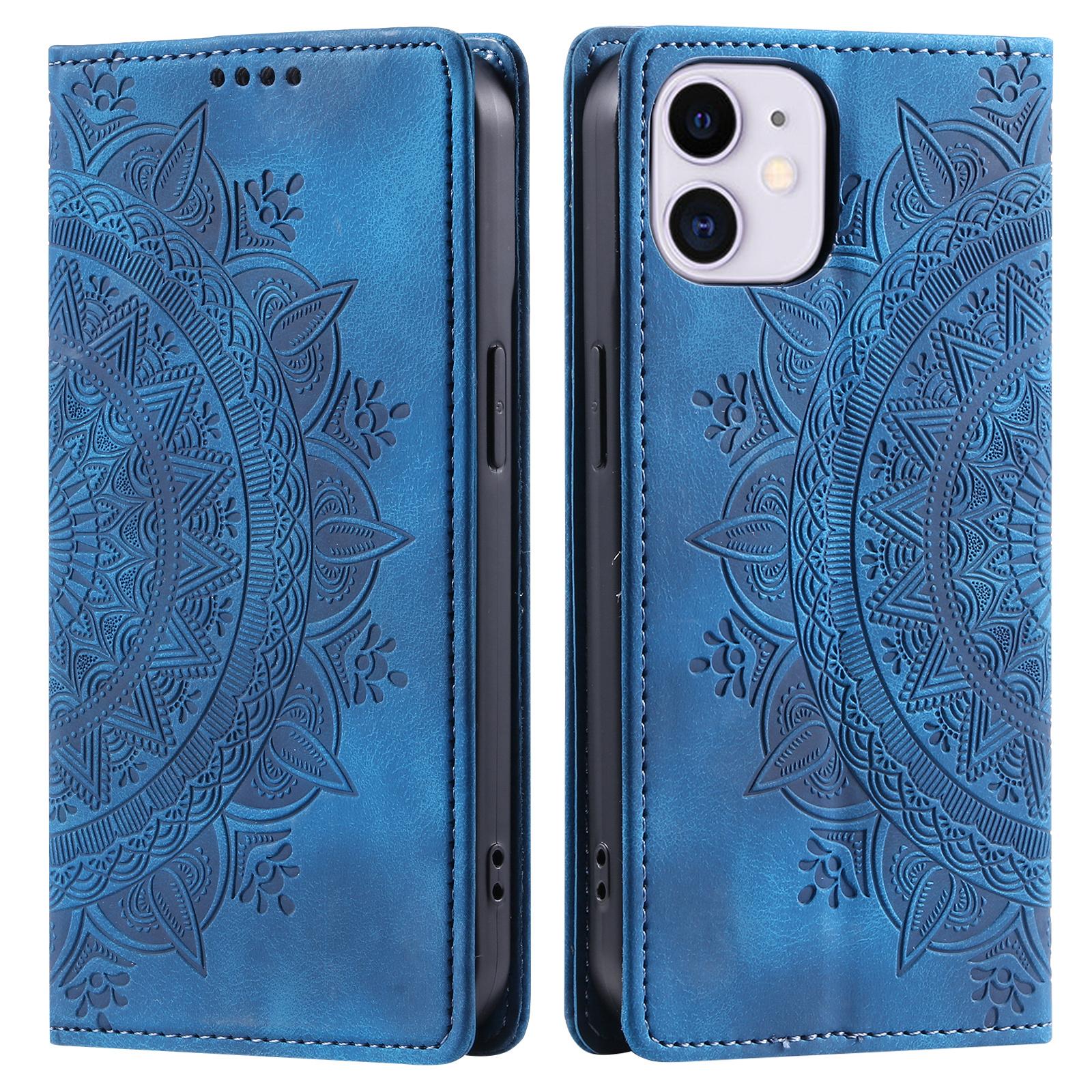 

For iPhone 11 Case Anti-Scratch Wallet PU Leather Magnetic Imprinted Stand Phone Cover Blue