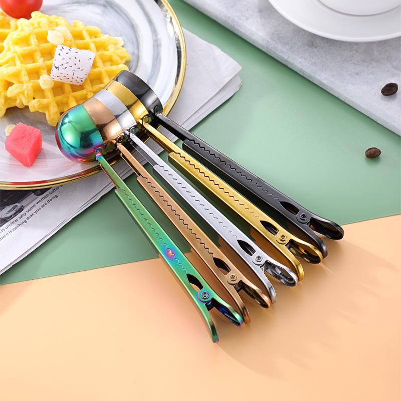 Stainless Steel Coffee Spoon & Sealing Clip - 2-in-1 Measuring and Milk Powder Spoon.