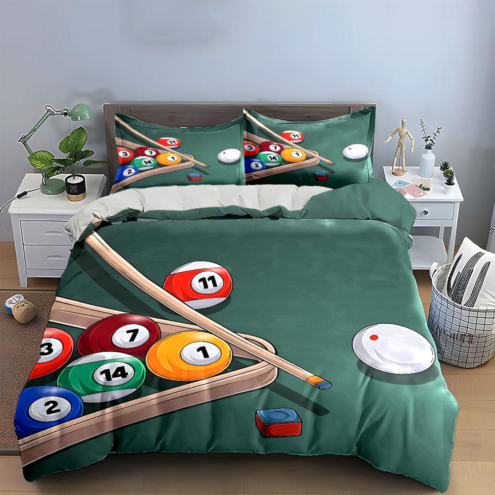 Billiard Pool Game Set Design Bedding Duvet Cover Set  (1*Duvet Cover 2*Pillowcases, Without Duvet Insert)