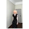 French Black Small Flying Sleeve Floral Dress Women's Casual Summer New Super Good-looking Lace Lace Waist Dress
