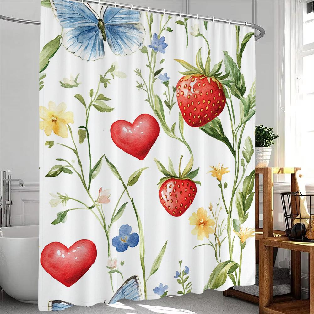 1 Piece Beautiful Flowers And Plants Shower Curtain, Bathroom Decorative Shower Curtain, Waterproof Shower Curtain With Hook