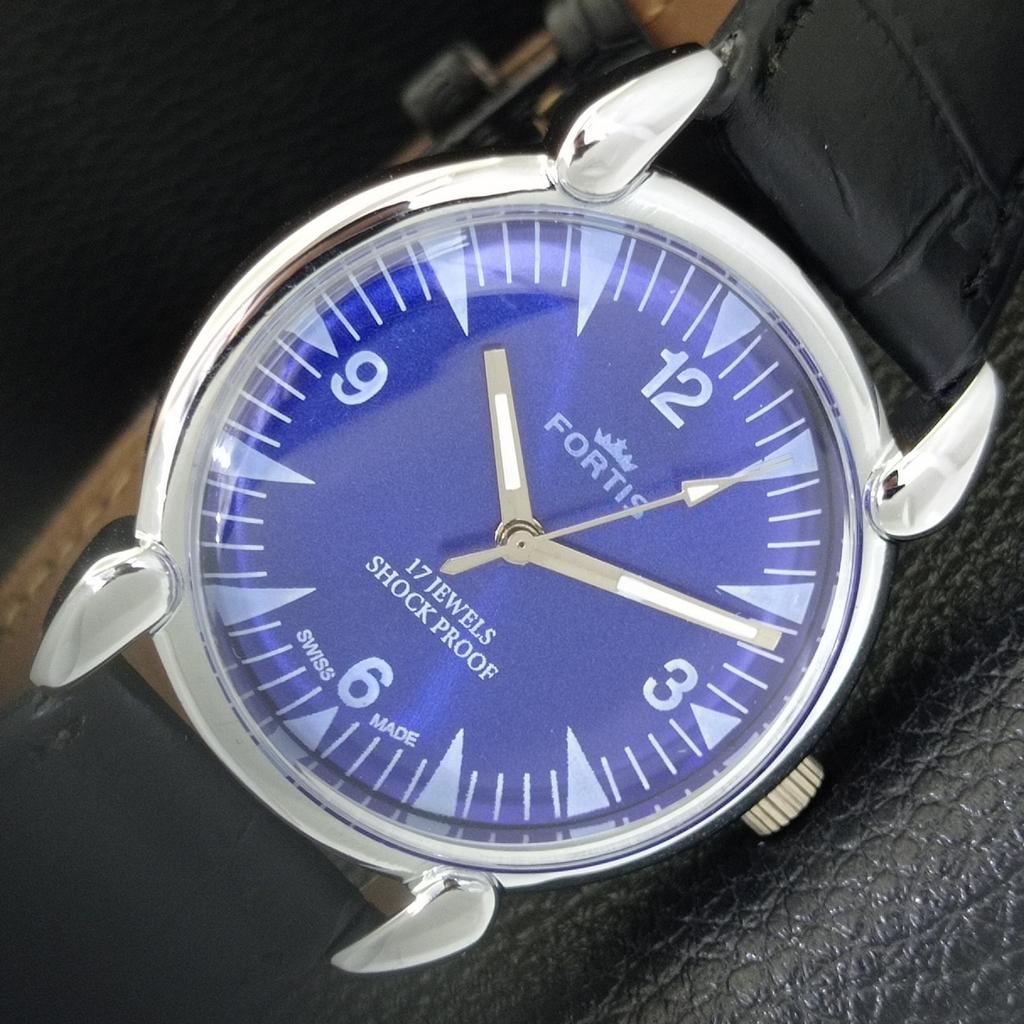 VINTAGE HAND-WINDING SWISS MENS REFURBISHED BLUE COLOR DIAL WATCH A700843-5 R205a-a700843