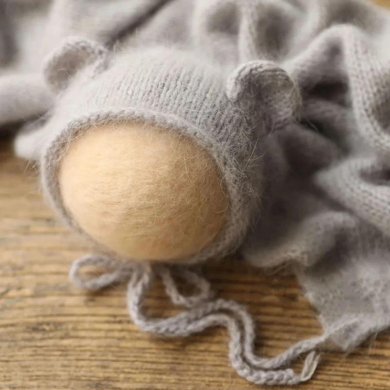 

Newborn Cute Little Bear Knit Hat - Small Ear Soft Knitted Baby Photography Prop Adorable Photo Accessories for Boys & Girls сірий колір
