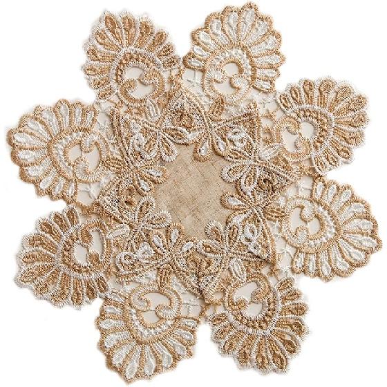 European Antique Jacquard Lace Table Doilies,Small Farmhouse Linen Embroidered Table Topper Scarf Place Mat RusticTable Cover (Flower Shape, Diameter Flower shape, Diameter 11