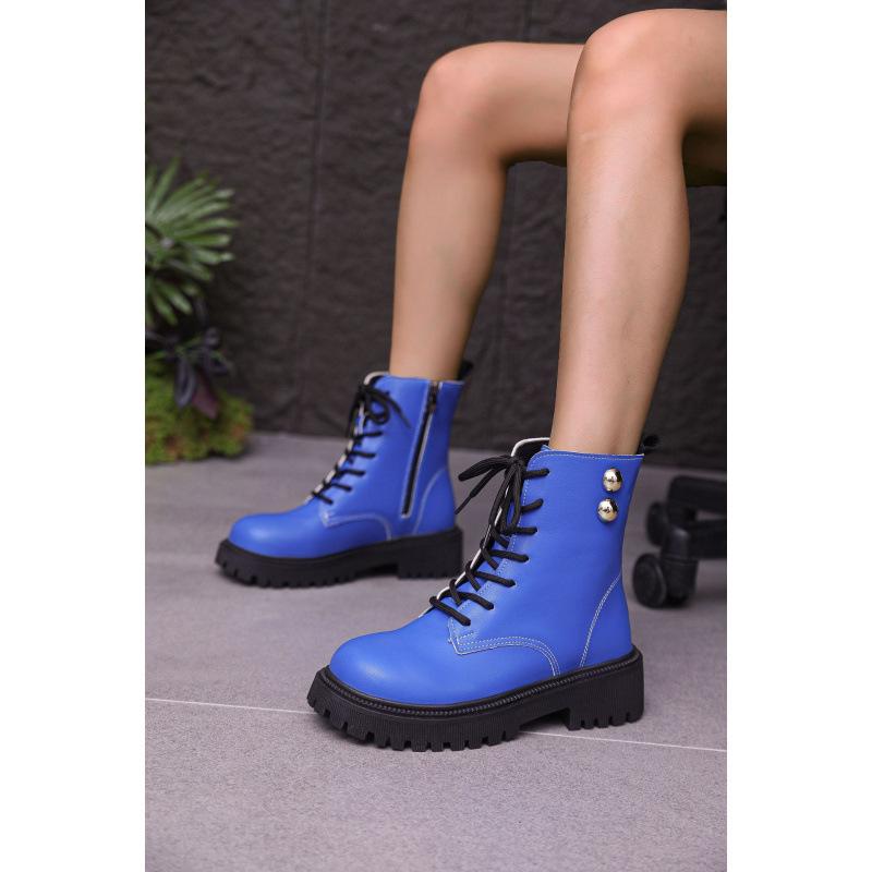 

British Martin boots spring new thick-soled lace-up short boots large size thick-heeled locomotive boots rivets 37 темно-синього кольору