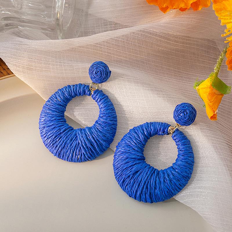 Bohemian Style Colorful Raffia Hoop Earrings for Women
