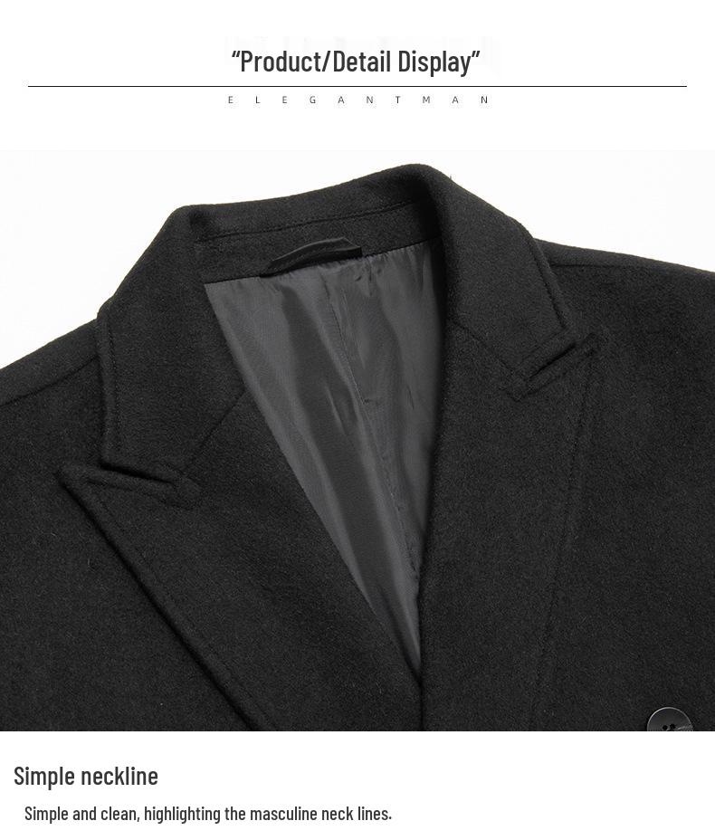 European Size Men's Long Wool Over-the-Knee Coat, Autumn/Winter