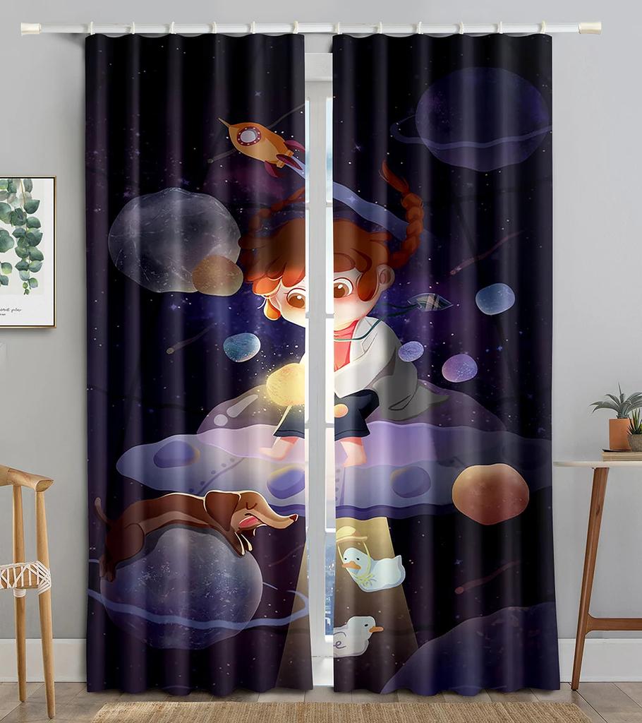 Cartoon Flower Floral Maid Girl Blackout Window Curtains for Bedroom Living Room Bathroom Kicthen Door Hall High Shading New