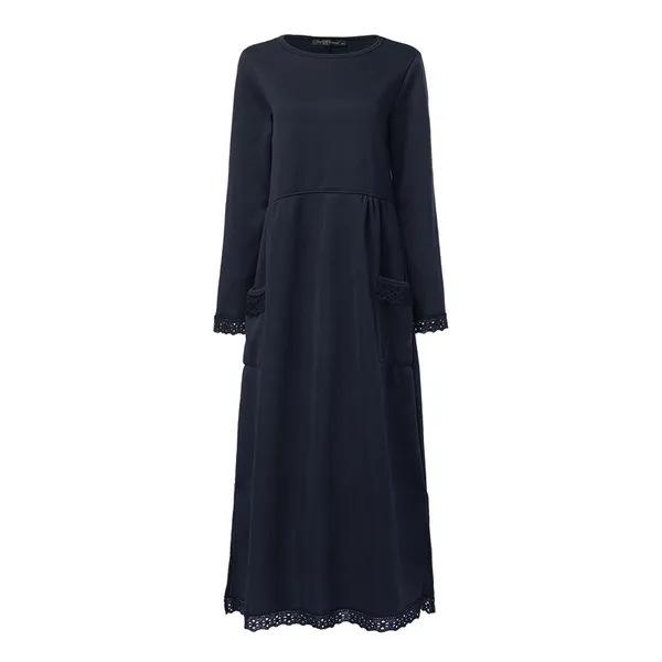 Rochie de toamnă tricotată cu dantelă și lână, mărime mare, largă